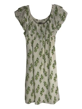90’s Rods Vntg. Cream Midi Women’s Dress With Green Cactus Print Sz XL